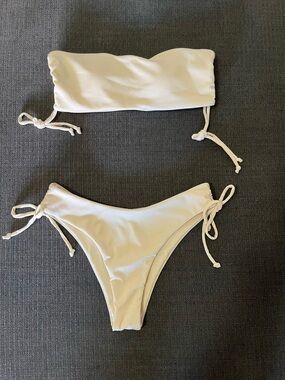Beige Ribbed Tie-Side Bikini Set